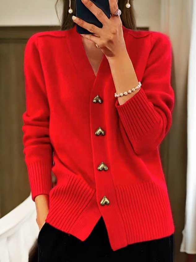 Damenbekleidung für Herbst/Winter, einfarbig, Wollstrickjacke mit Knöpfen