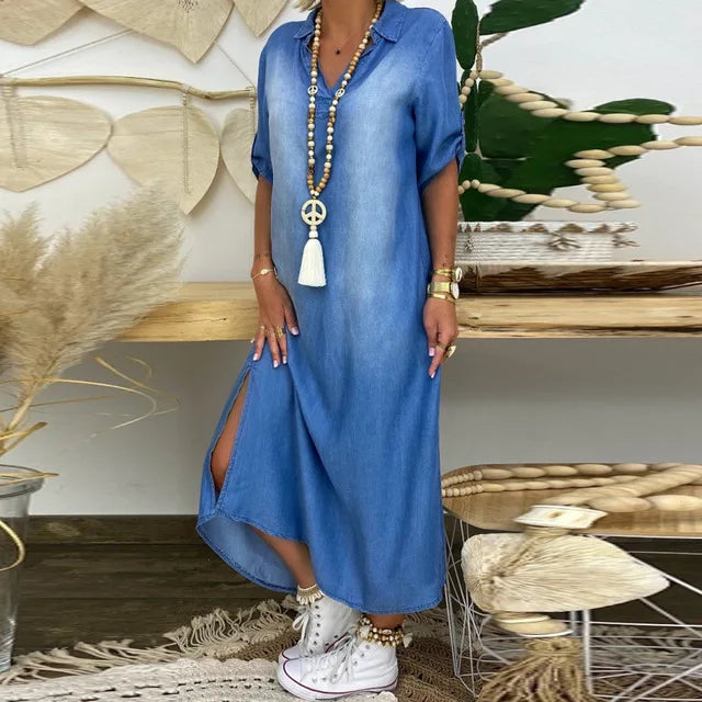 LEA|Langes Kleid im Jeans-Stil