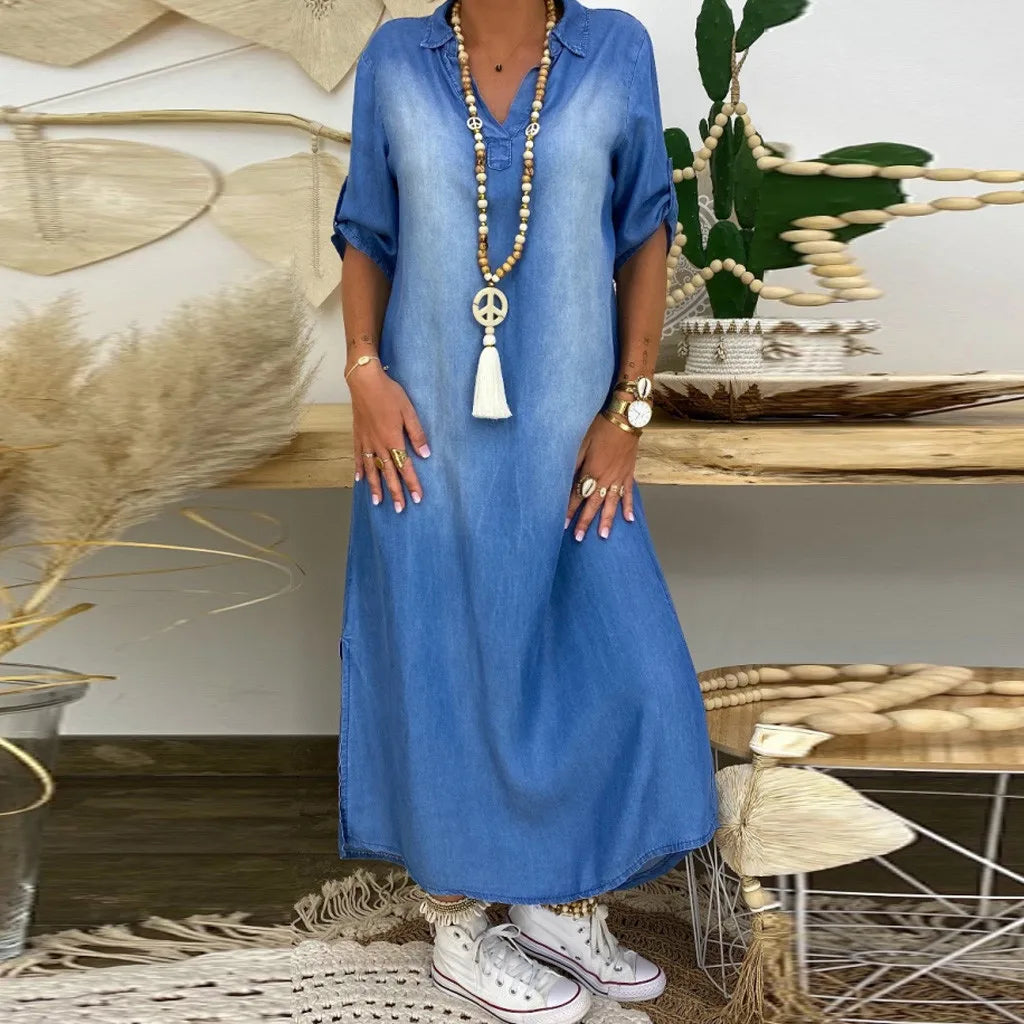 LEA|Langes Kleid im Jeans-Stil