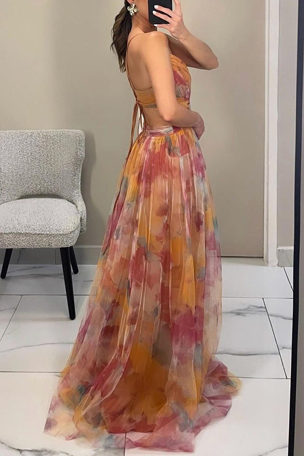 Eléna | Elegantes langes Kleid mit Blumenprint