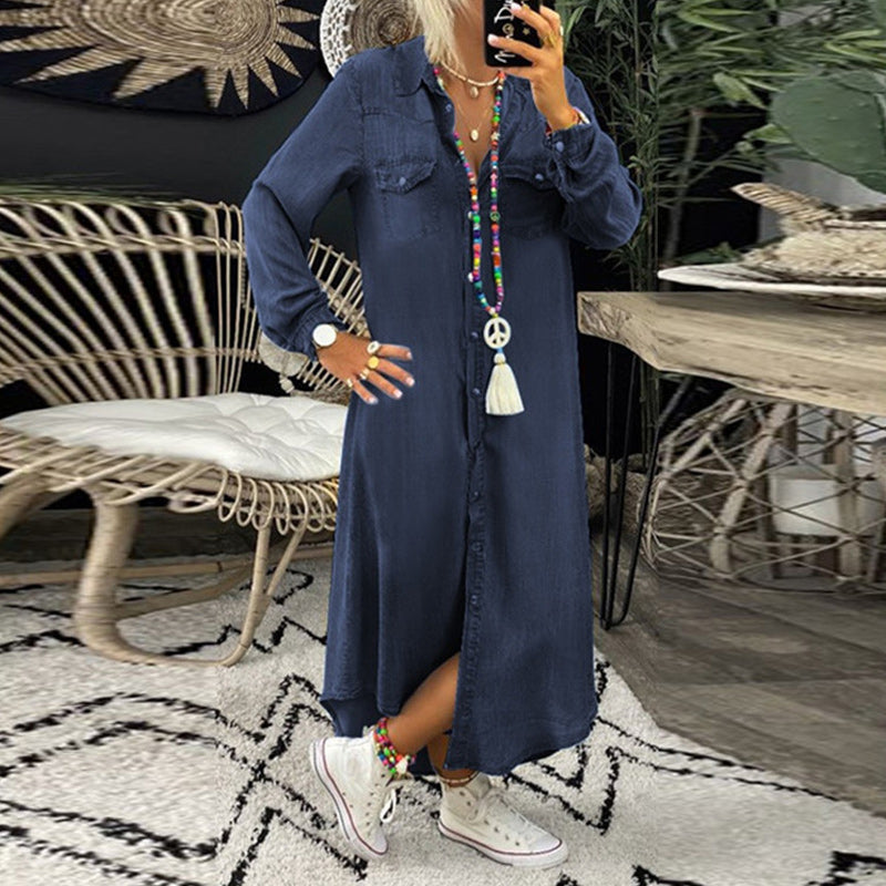 Lina™ – Langärmiges Maxikleid aus Denim