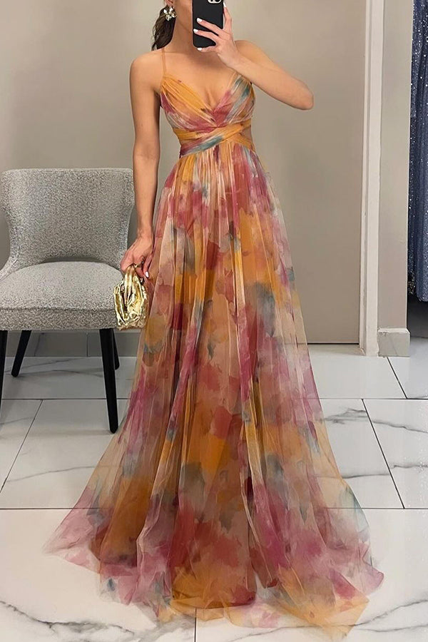 Eléna | Elegantes langes Kleid mit Blumenprint