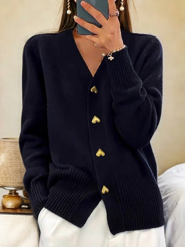 Damenbekleidung für Herbst/Winter, einfarbig, Wollstrickjacke mit Knöpfen