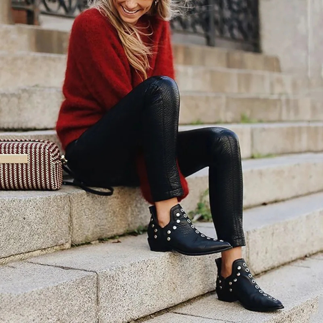 Damen Stiefeletten aus Wildleder/Leder – Boho Chic Style mit Nieten | Bequem und vielseitig