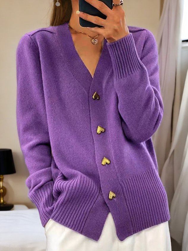 Damenbekleidung für Herbst/Winter, einfarbig, Wollstrickjacke mit Knöpfen