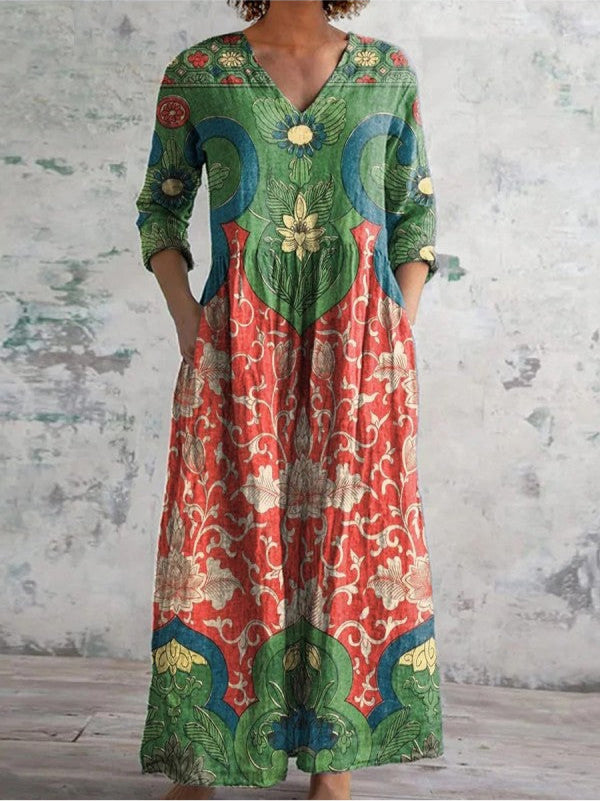 Aroa | Langes Vintage-Blumenkleid