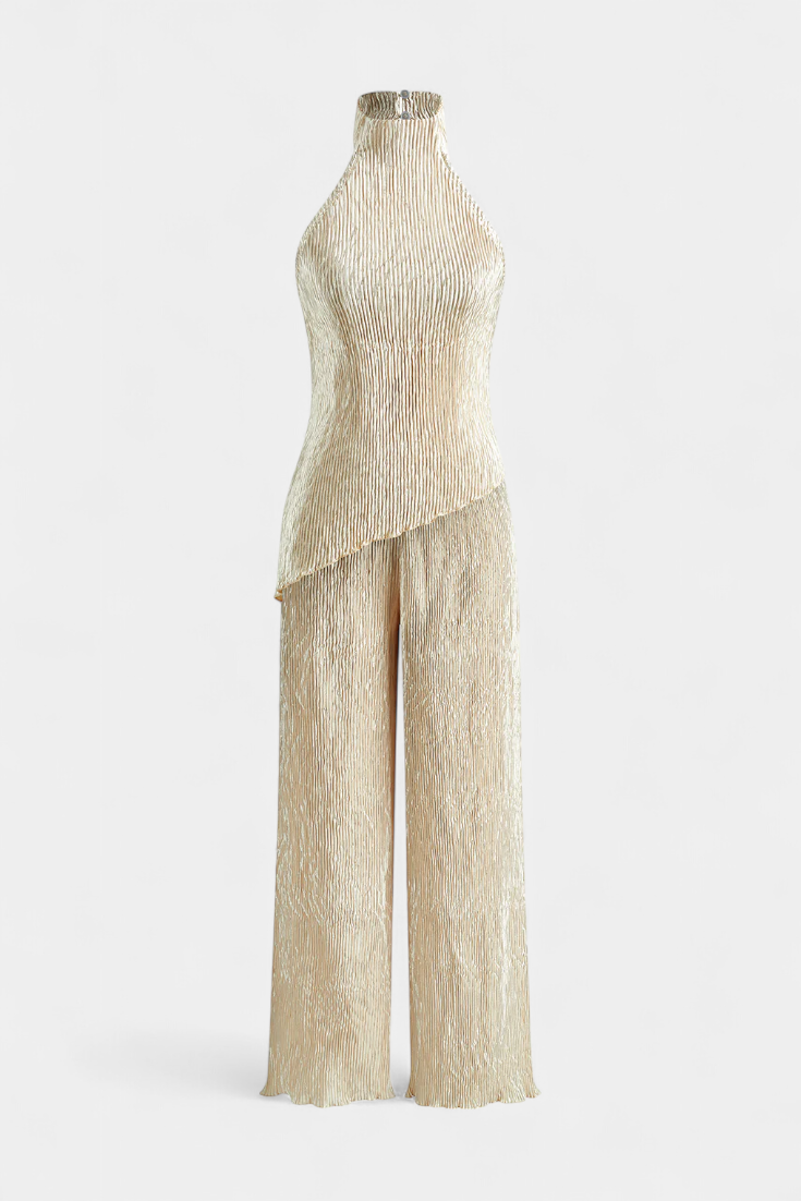 Pilarica Elegantes plissiertes asymmetrisches Oberteil und fließende Hose
