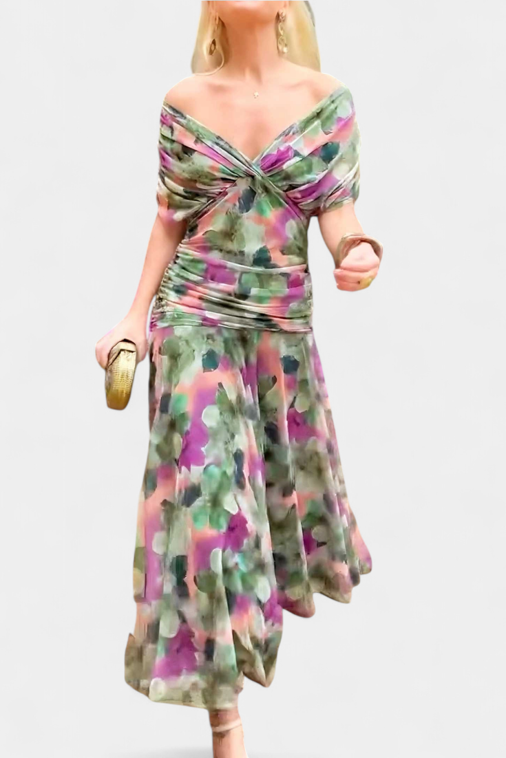 Alondra Langes Kleid Floral Fantasy V-Ausschnitt Fantasy Kleid