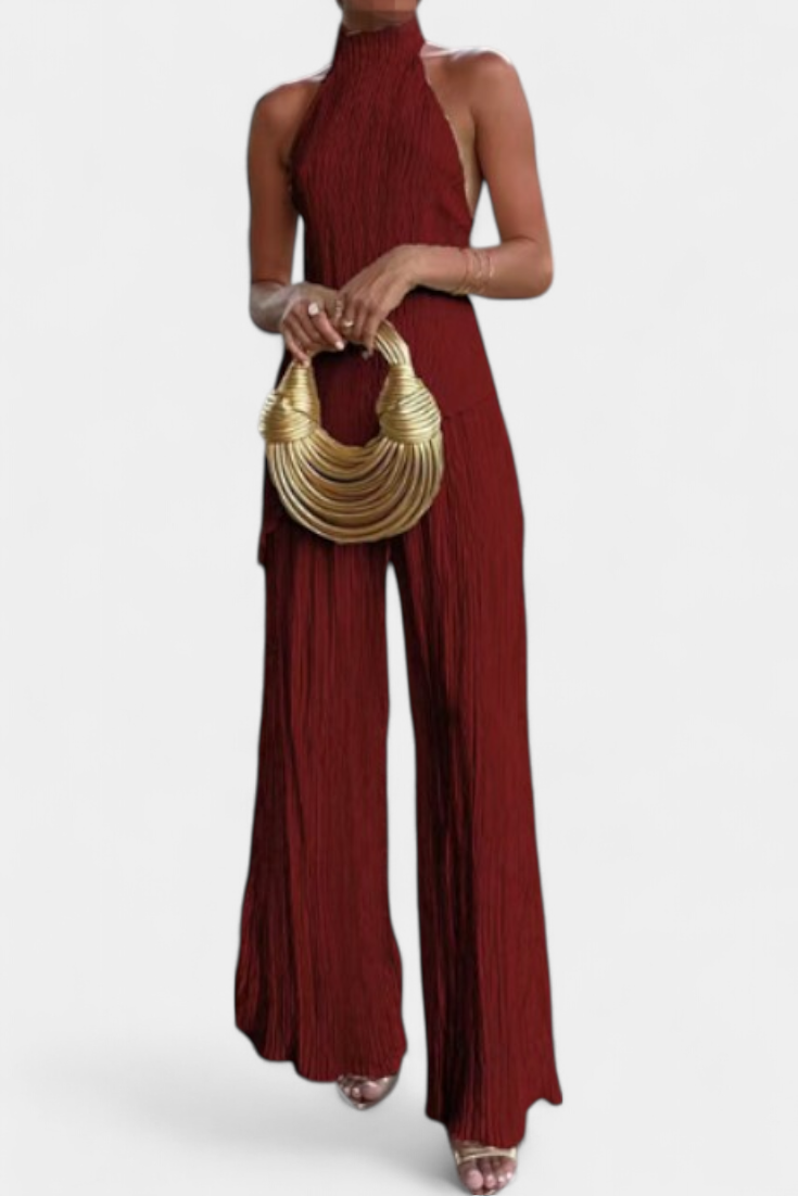 Pilarica Elegantes plissiertes asymmetrisches Oberteil und fließende Hose