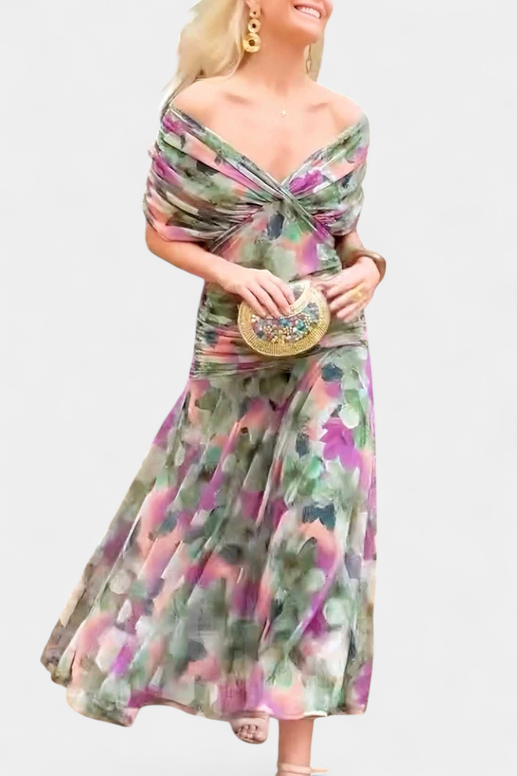 Alondra Langes Kleid Floral Fantasy V-Ausschnitt Fantasy Kleid