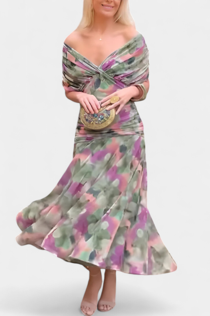 Alondra Langes Kleid Floral Fantasy V-Ausschnitt Fantasy Kleid