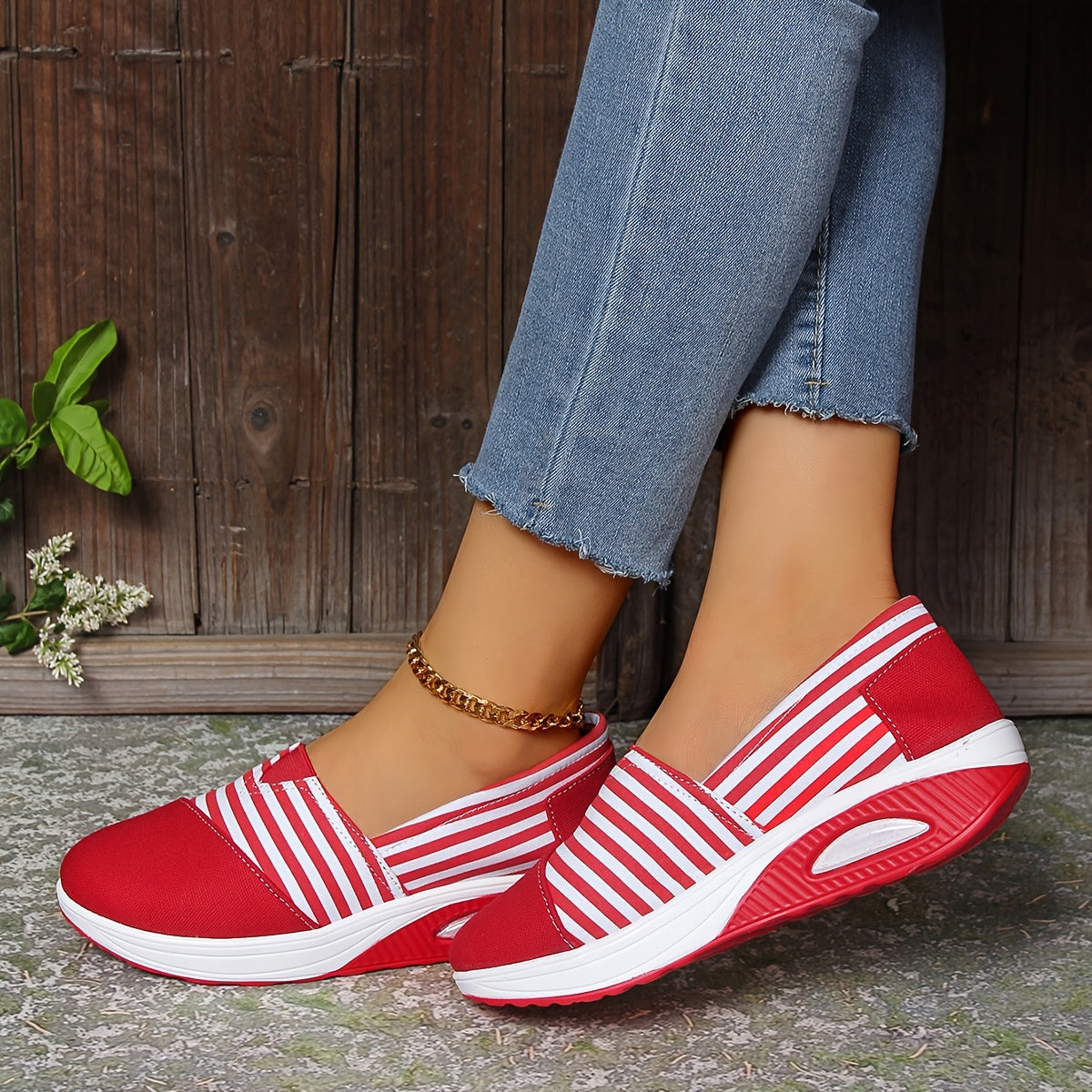 🔥 Tagesangebot 50 % Rabatt – Bequeme, gestreifte orthopädische Slip-On-Sneaker für Damen