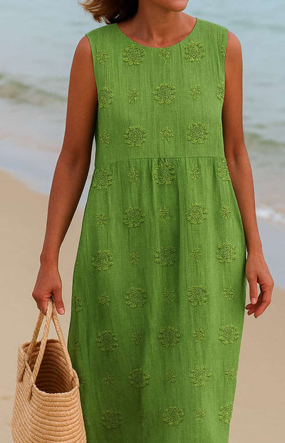 LINA | MIDIKLEID MIT TASCHEN UND NATÜRLICHER STICKEREI