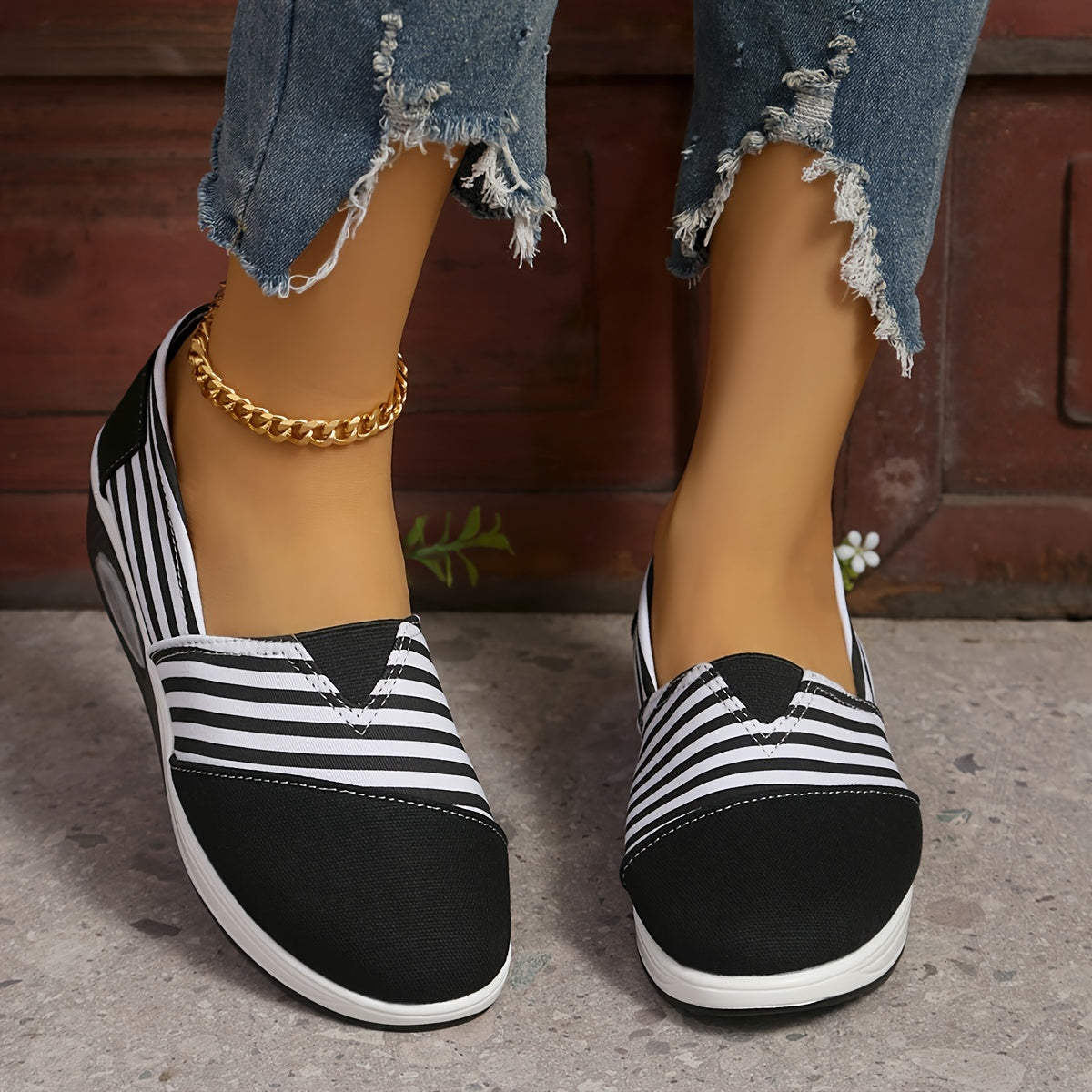 🔥 Tagesangebot 50 % Rabatt – Bequeme, gestreifte orthopädische Slip-On-Sneaker für Damen