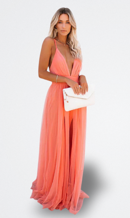 Lidia Elegantes Langes Kleid mit offenem Rücken