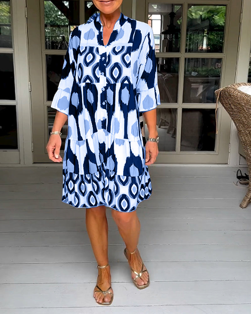 Lunora® | bedrucktes Kleid mit 3/4 Ärmeln