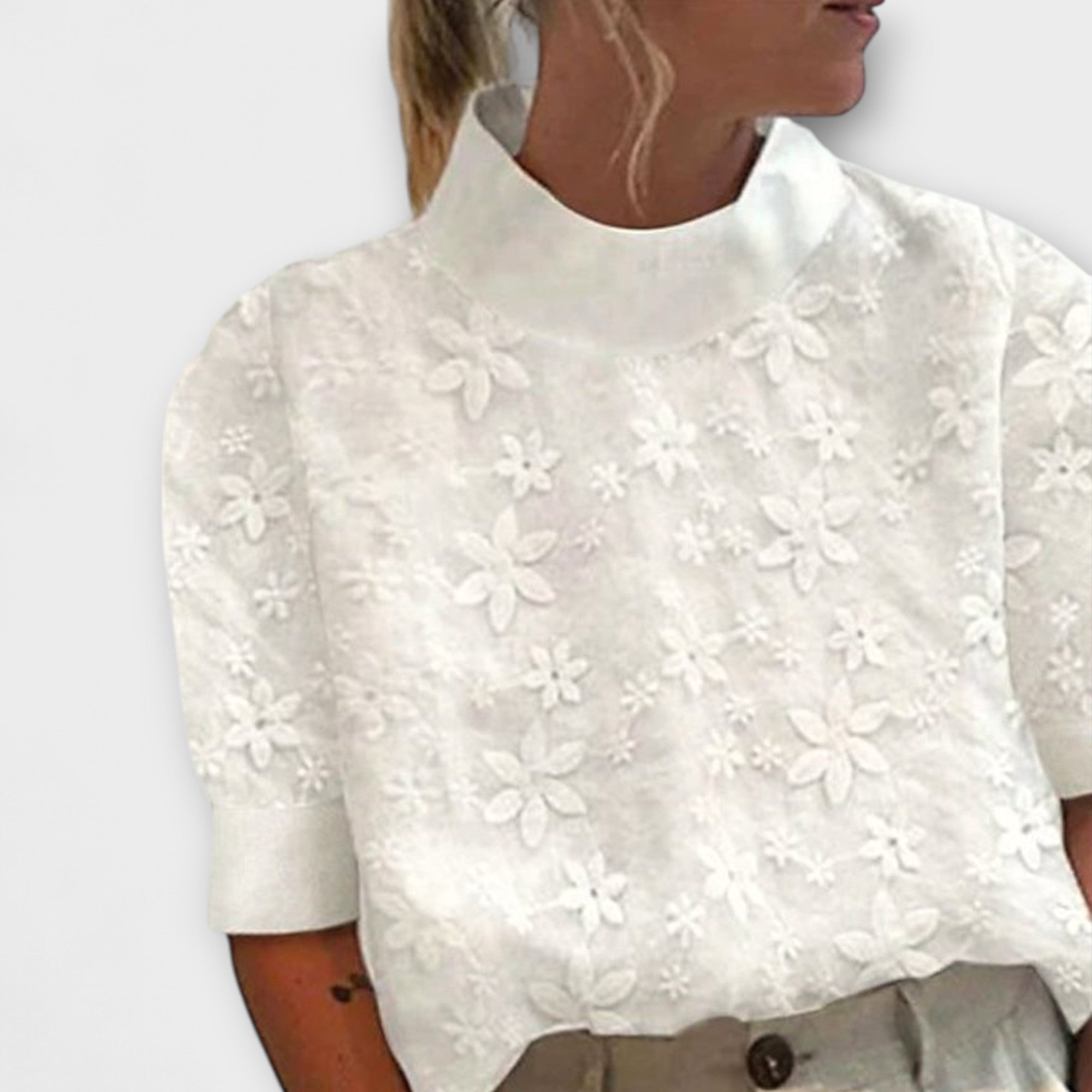 Bluse mit besticktem, schlichtem Stehkragen