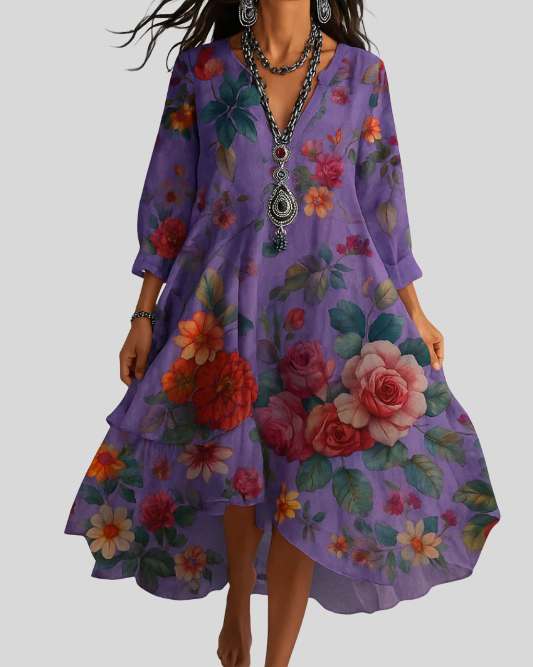 Leichtes Maxikleid mit Blumenmuster im Bohemian-Stil