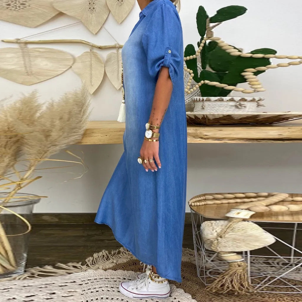 LEA|Langes Kleid im Jeans-Stil