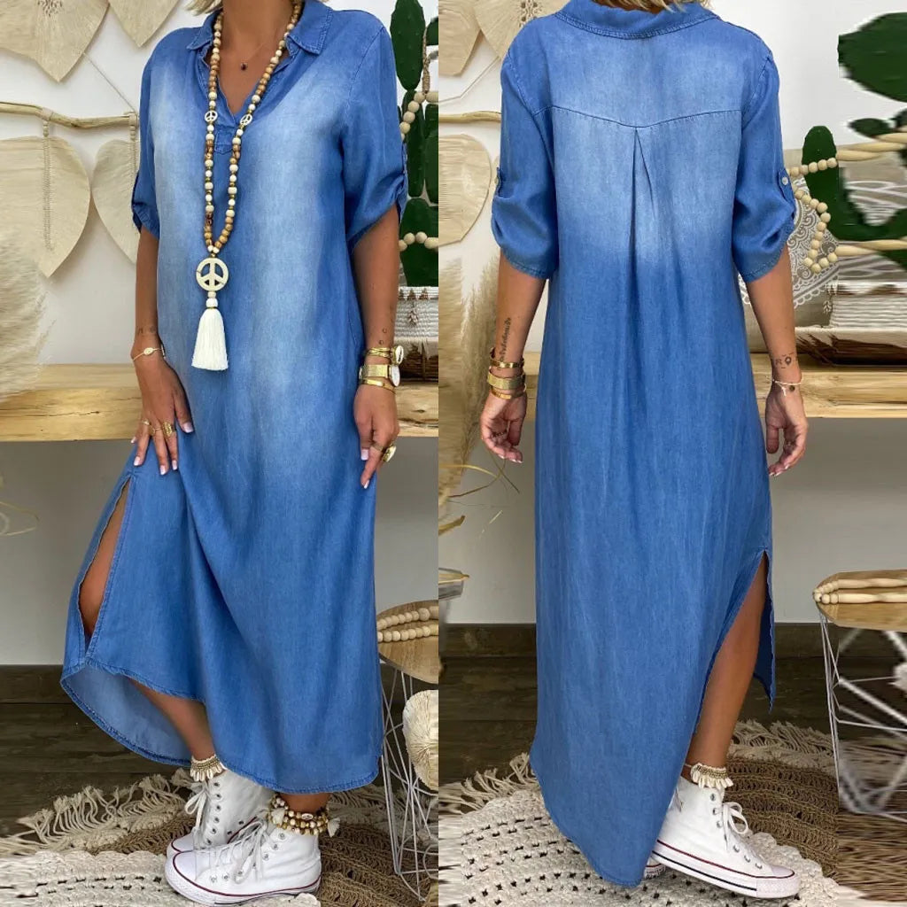 LEA|Langes Kleid im Jeans-Stil