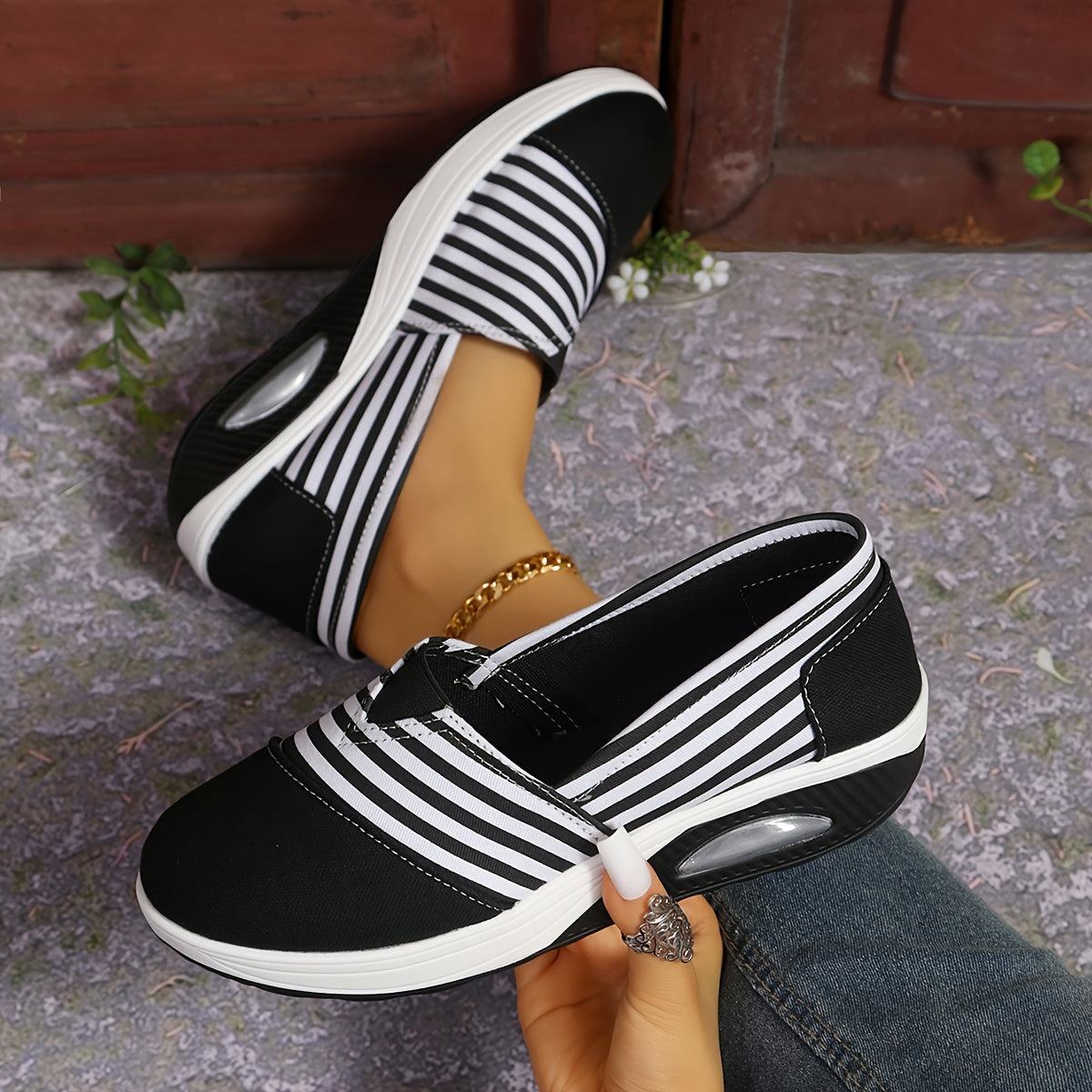 🔥 Tagesangebot 50 % Rabatt – Bequeme, gestreifte orthopädische Slip-On-Sneaker für Damen