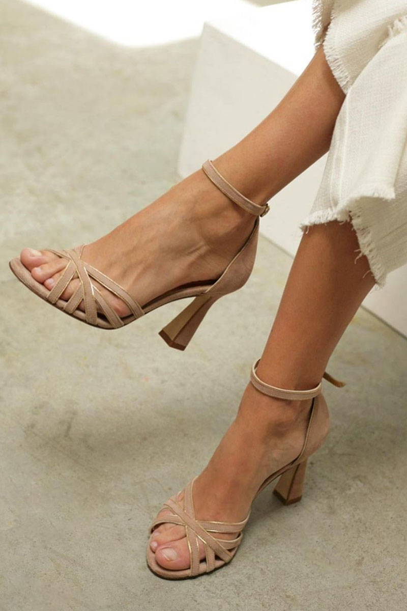Elviera | Offene Patchwork-Sandalen mit schmalem Absatz
