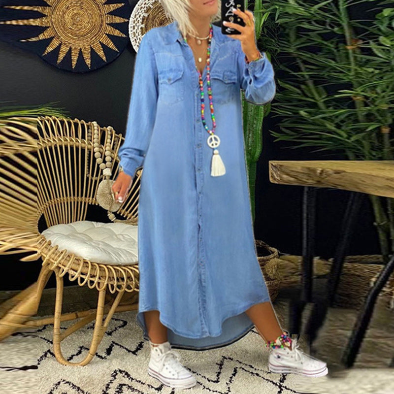 Lina™ – Langärmiges Maxikleid aus Denim