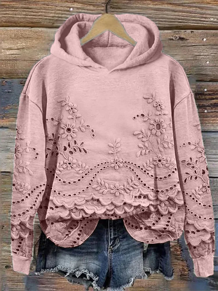Lässiger Damen-Hoodie mit strukturiertem Blumenmuster und Taschen