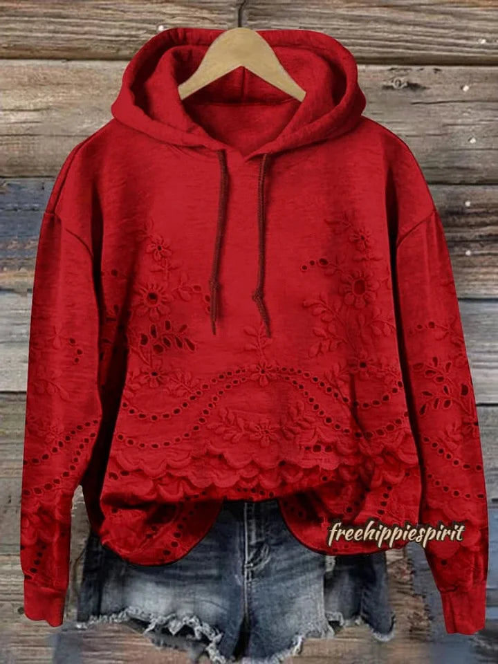 Lässiger Damen-Hoodie mit strukturiertem Blumenmuster und Taschen