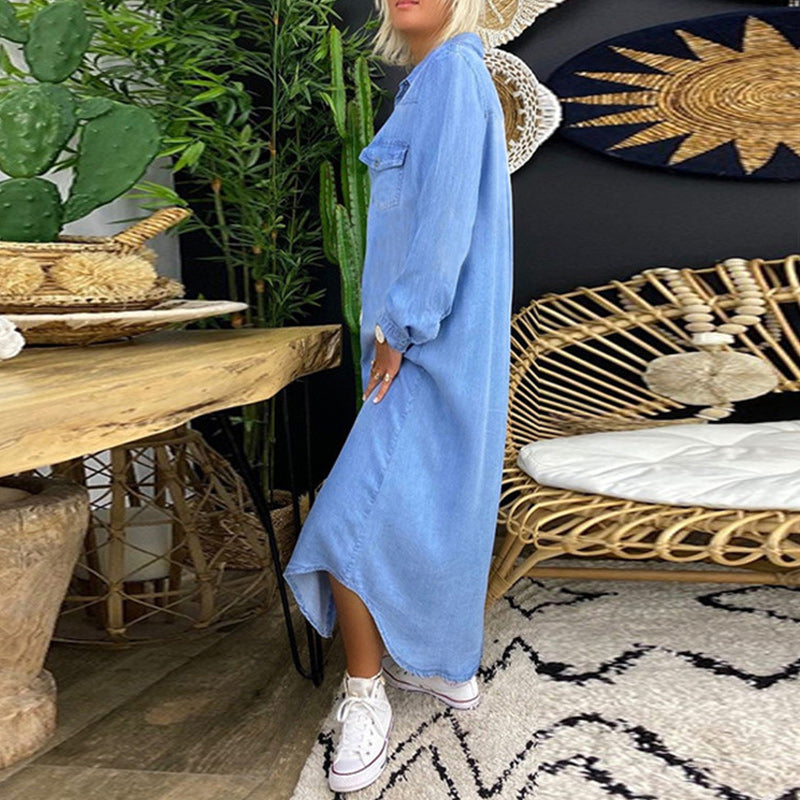 Lina™ – Langärmiges Maxikleid aus Denim