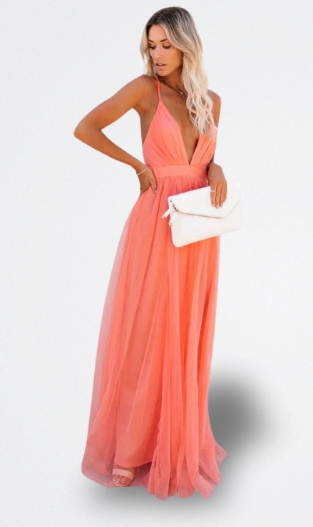 Lidia Elegantes Langes Kleid mit offenem Rücken