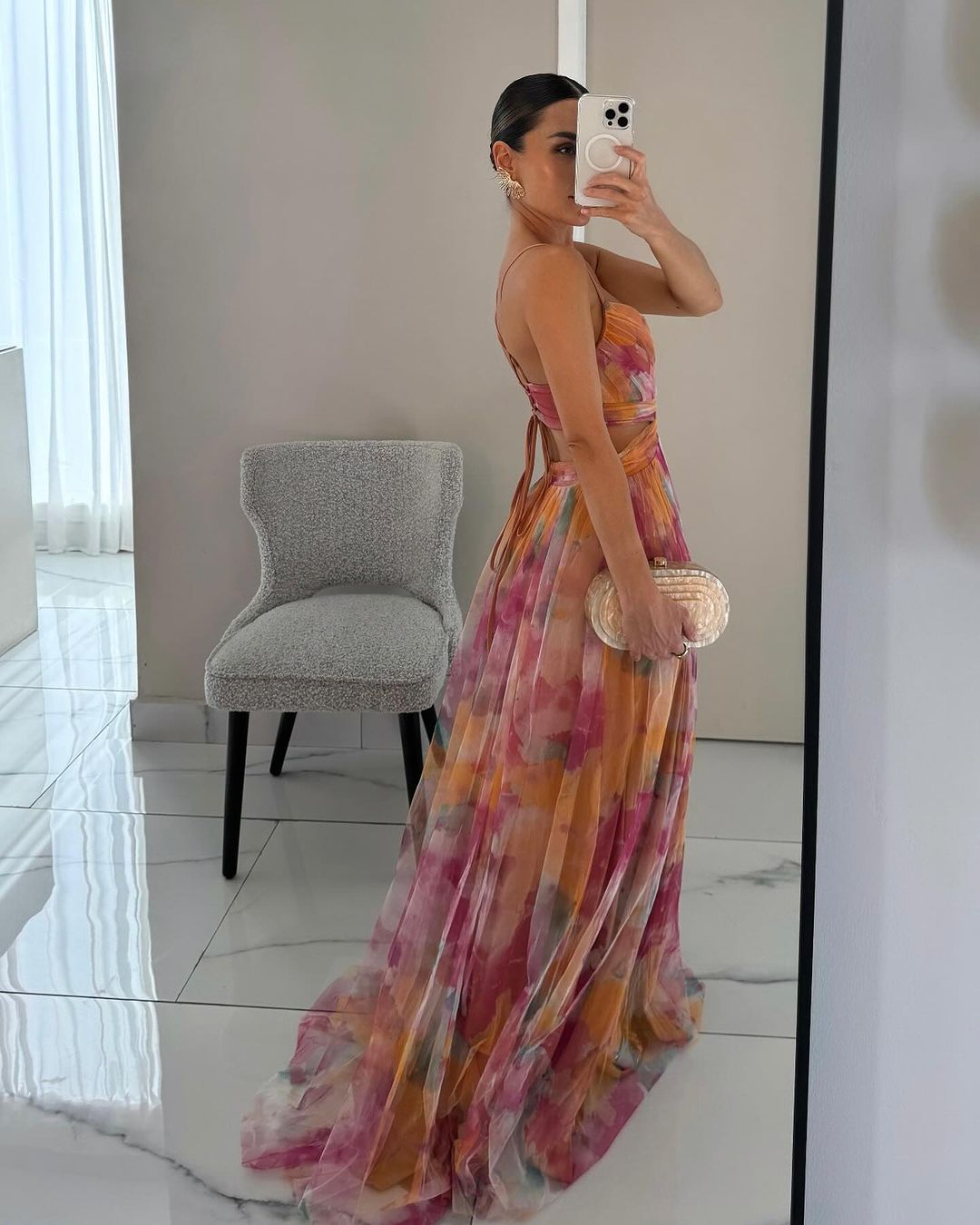 Eléna | Elegantes langes Kleid mit Blumenprint