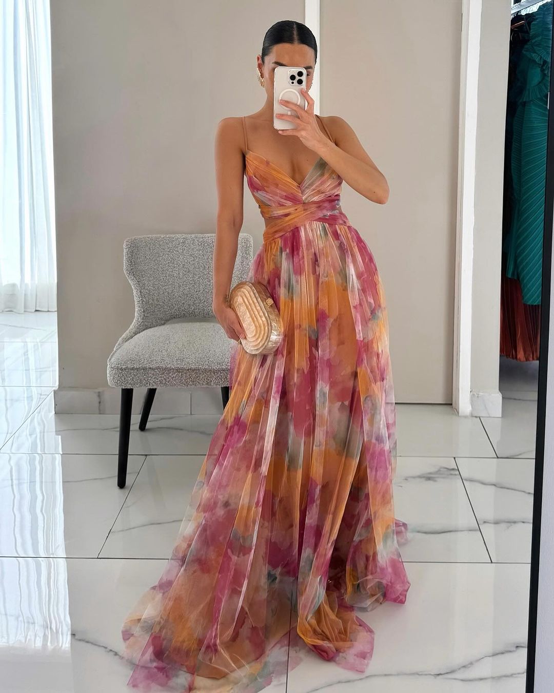 Eléna | Elegantes langes Kleid mit Blumenprint