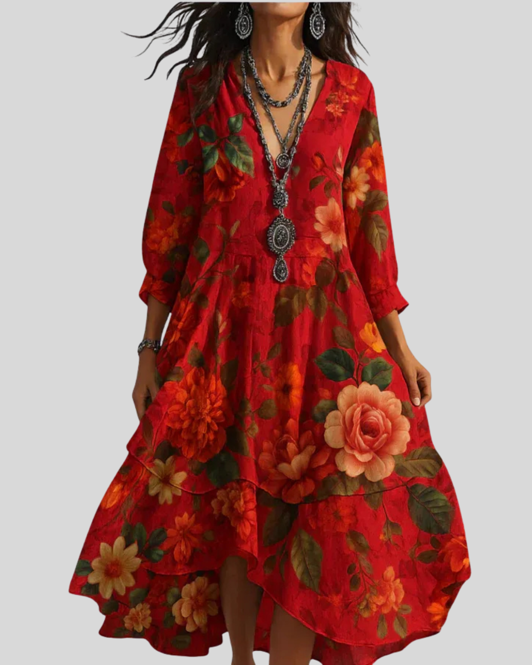 Leichtes Maxikleid mit Blumenmuster im Bohemian-Stil
