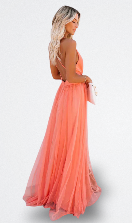 Lidia Elegantes Langes Kleid mit offenem Rücken