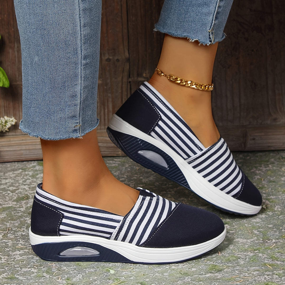🔥 Tagesangebot 50 % Rabatt – Bequeme, gestreifte orthopädische Slip-On-Sneaker für Damen