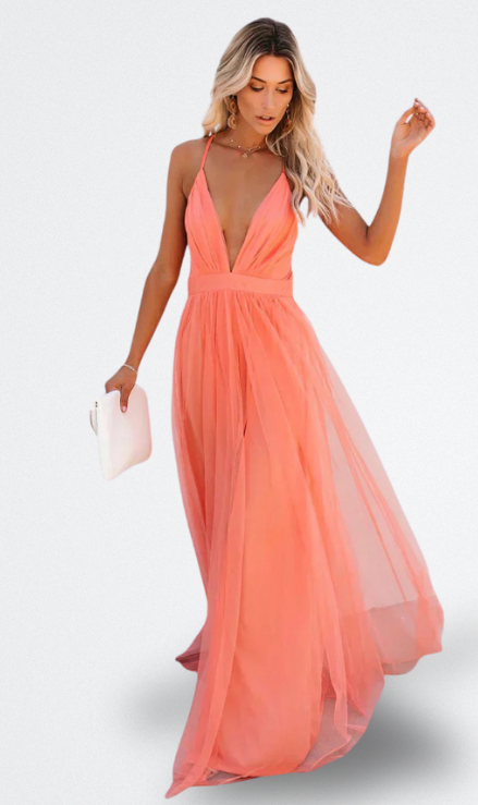 Lidia Elegantes Langes Kleid mit offenem Rücken