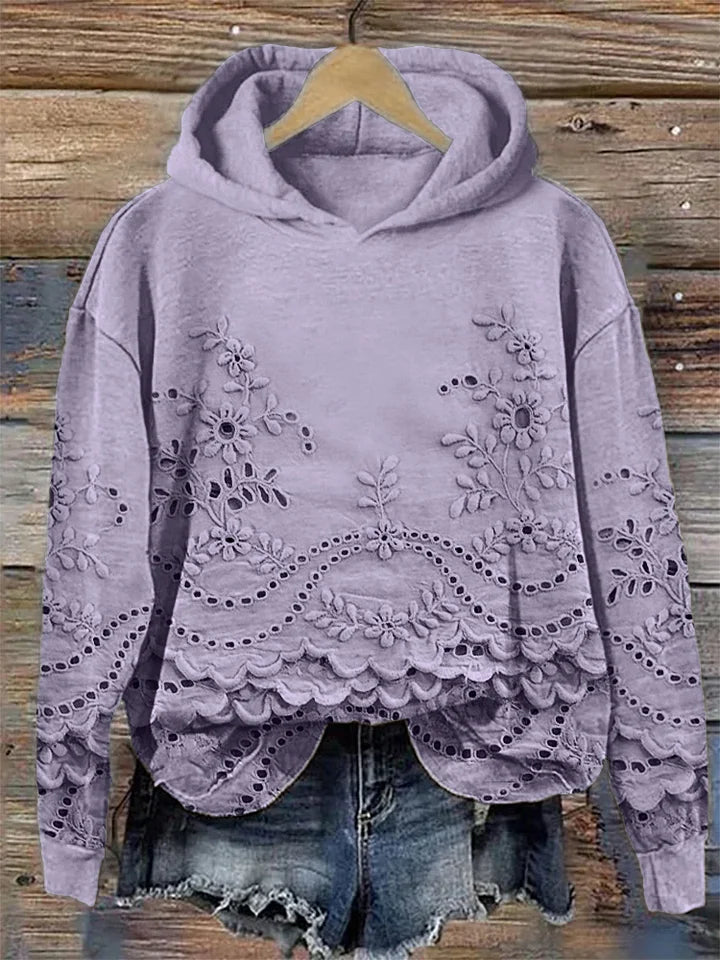 Lässiger Damen-Hoodie mit strukturiertem Blumenmuster und Taschen