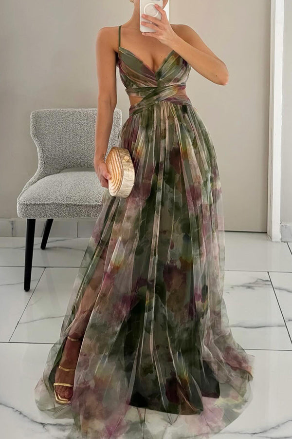 Eléna | Elegantes langes Kleid mit Blumenprint