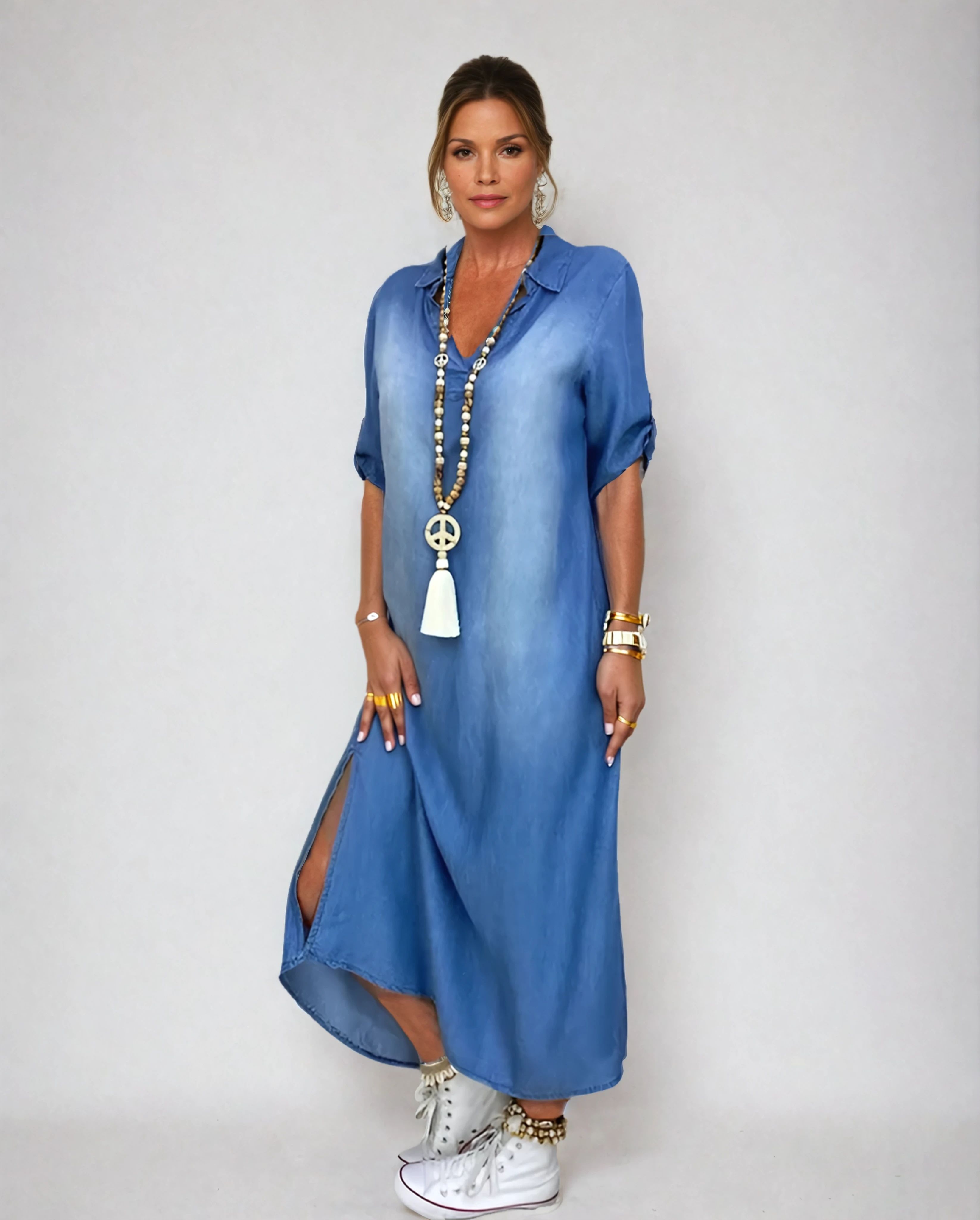 LEA|Langes Kleid im Jeans-Stil