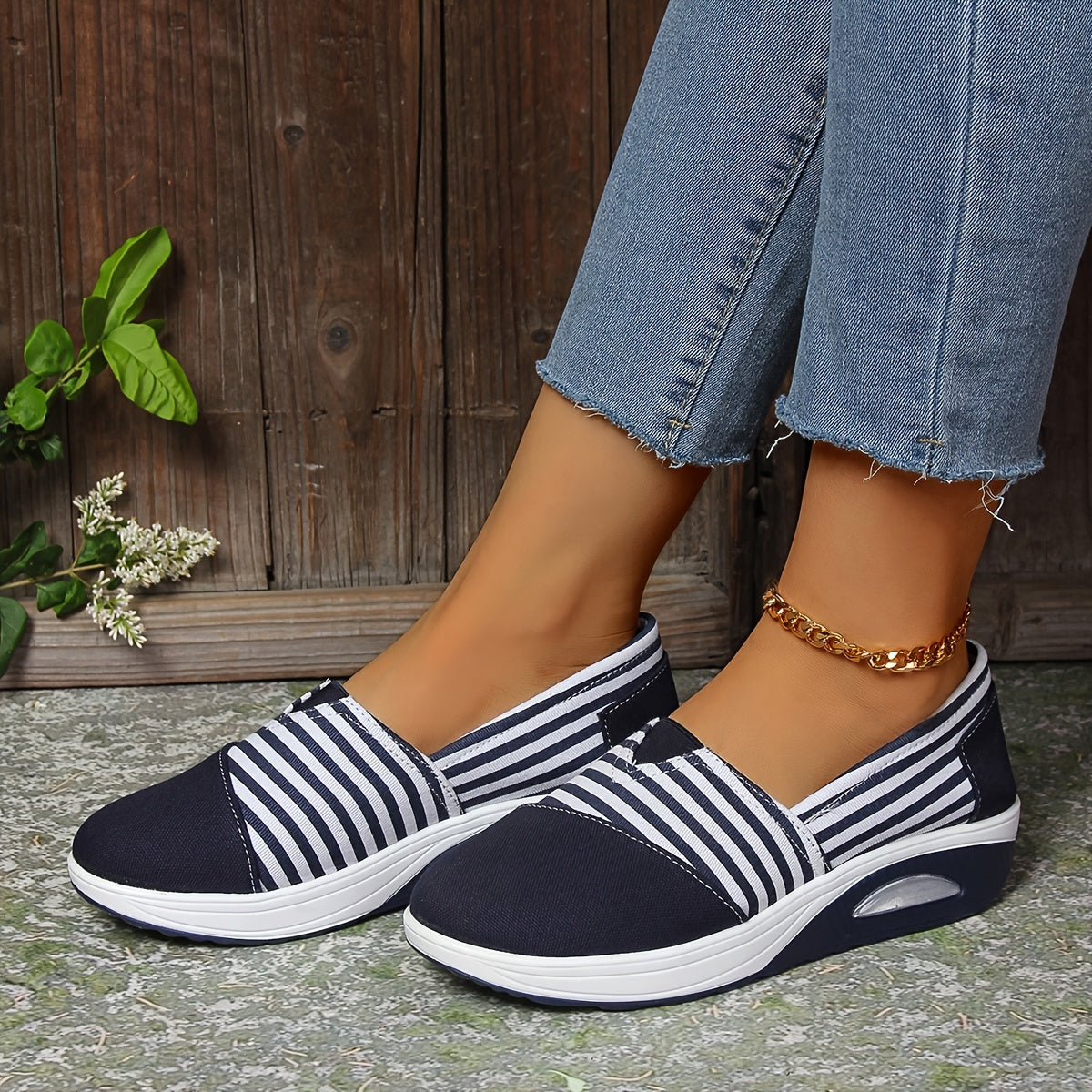 🔥 Tagesangebot 50 % Rabatt – Bequeme, gestreifte orthopädische Slip-On-Sneaker für Damen