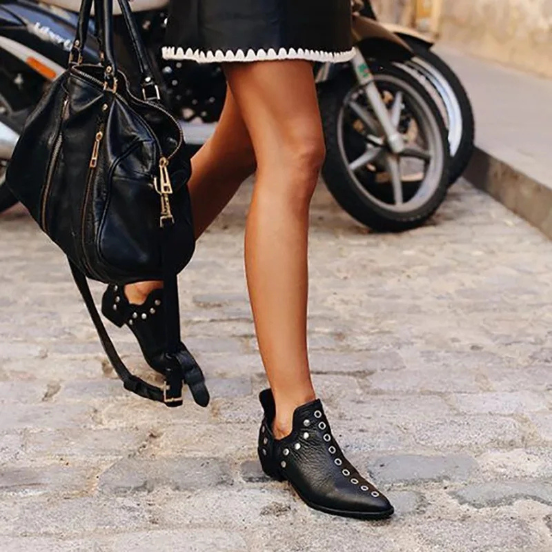 Damen Stiefeletten aus Wildleder/Leder – Boho Chic Style mit Nieten | Bequem und vielseitig