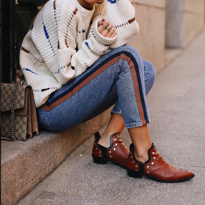 Damen Stiefeletten aus Wildleder/Leder – Boho Chic Style mit Nieten | Bequem und vielseitig