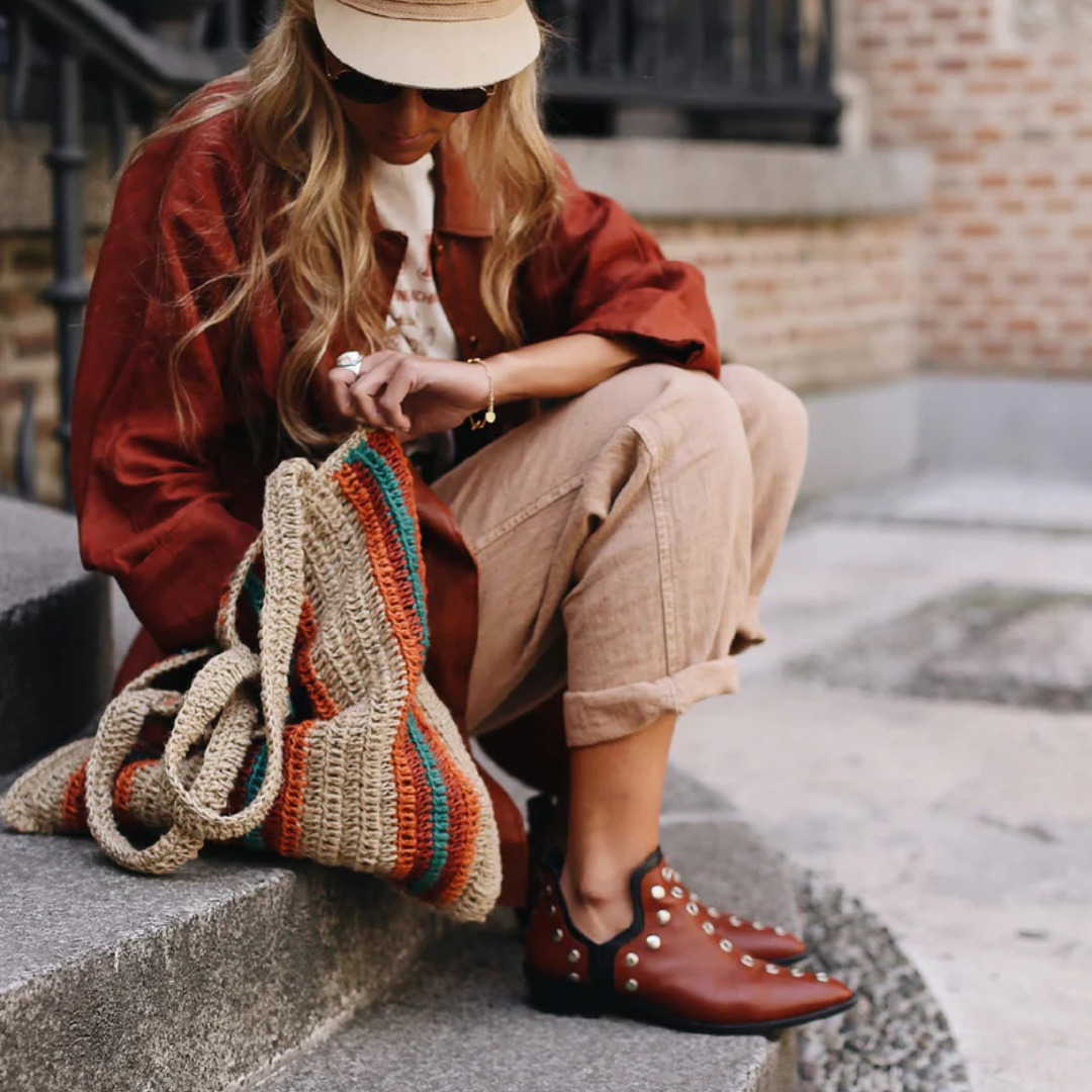 Damen Stiefeletten aus Wildleder/Leder – Boho Chic Style mit Nieten | Bequem und vielseitig