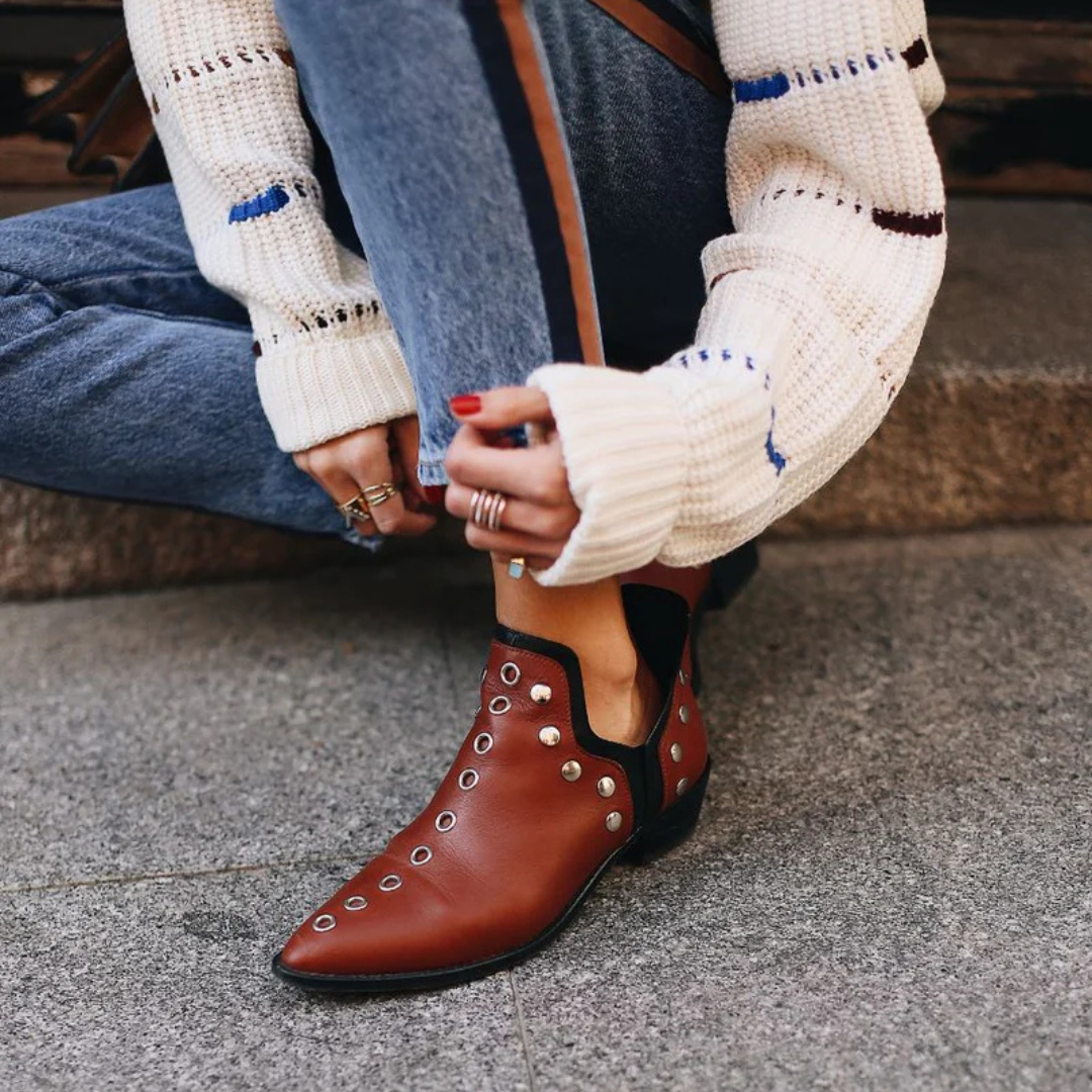 Damen Stiefeletten aus Wildleder/Leder – Boho Chic Style mit Nieten | Bequem und vielseitig