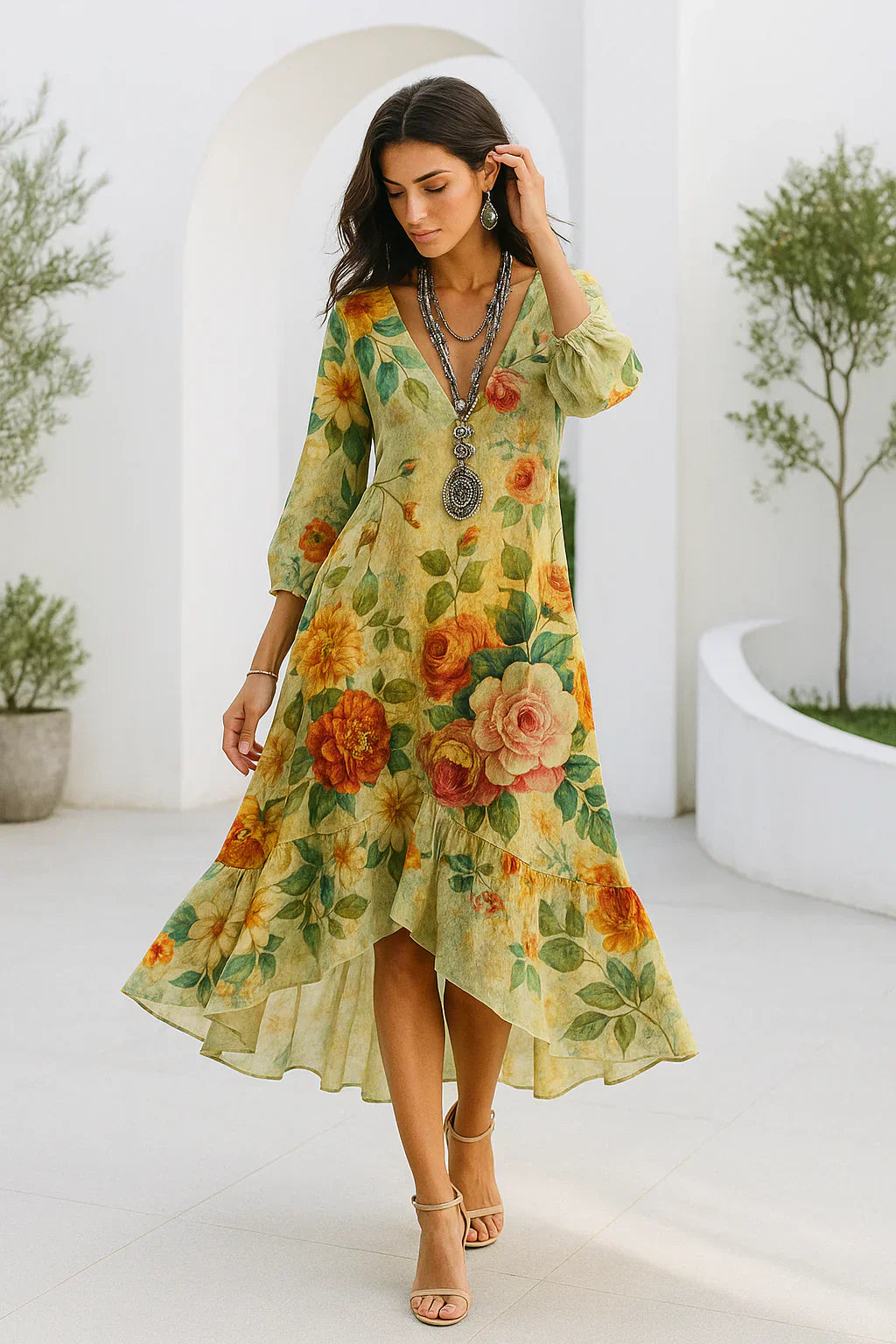 Leichtes Maxikleid mit Blumenmuster im Bohemian-Stil