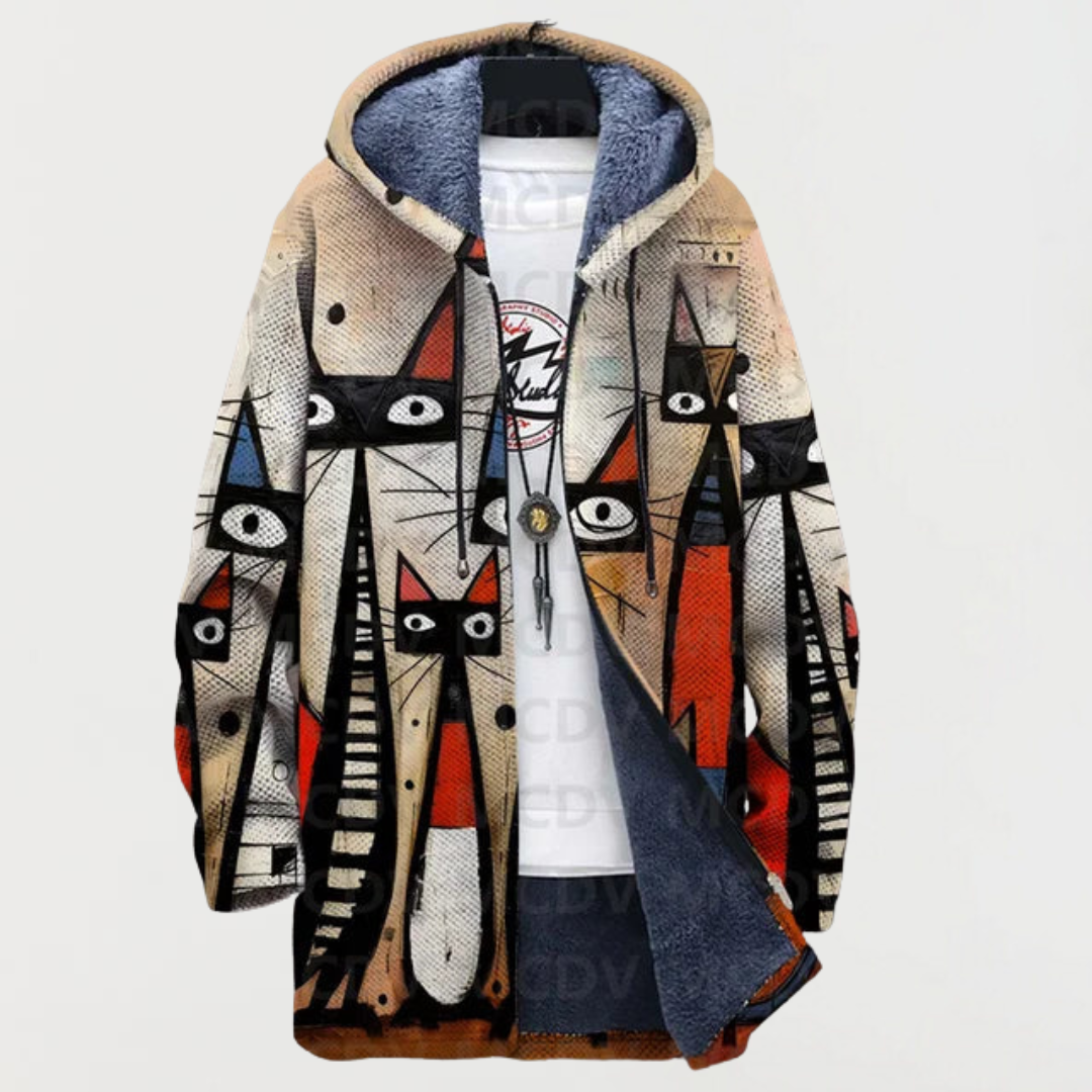 Cleo | Abstrakte Strickjacke mit Katze