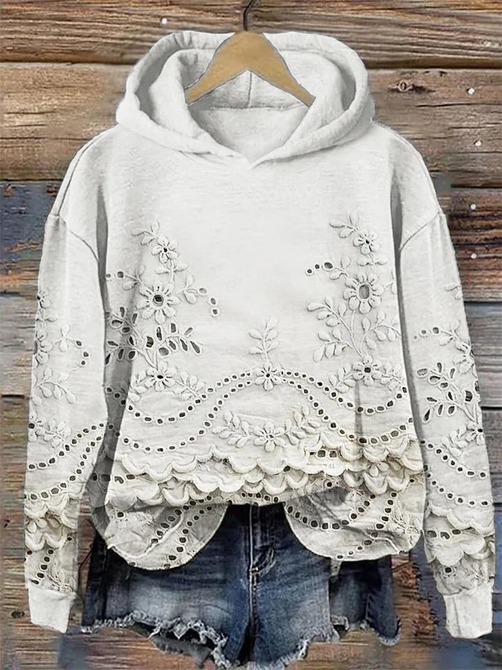 Lässiger Damen-Hoodie mit strukturiertem Blumenmuster und Taschen
