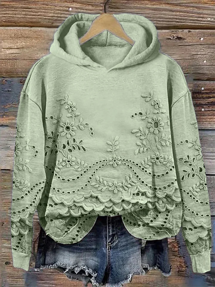 Lässiger Damen-Hoodie mit strukturiertem Blumenmuster und Taschen