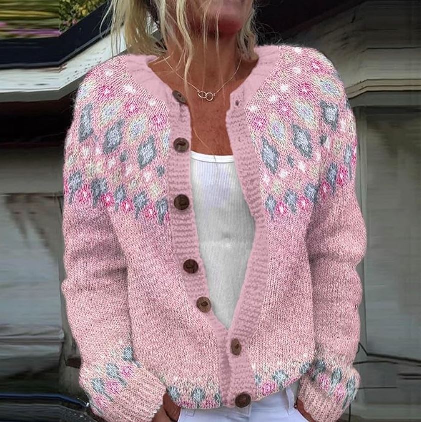 Sophie | Rosa Strickjacke mit Print